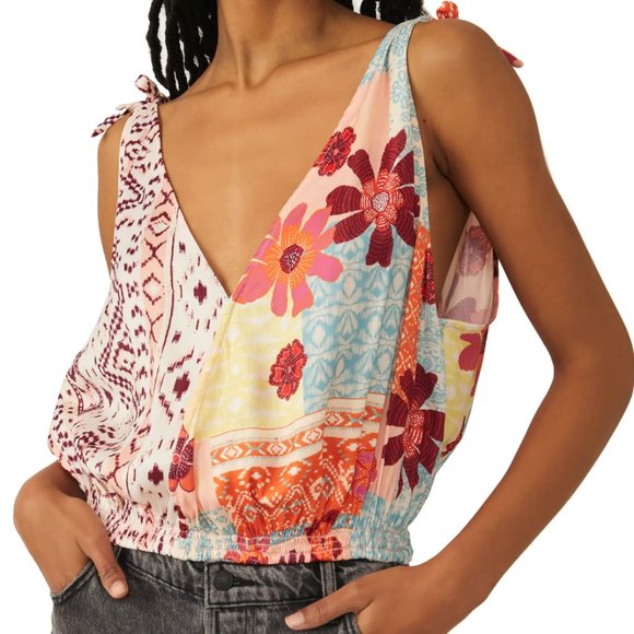 Free People Tied to You Print Surplice Tank